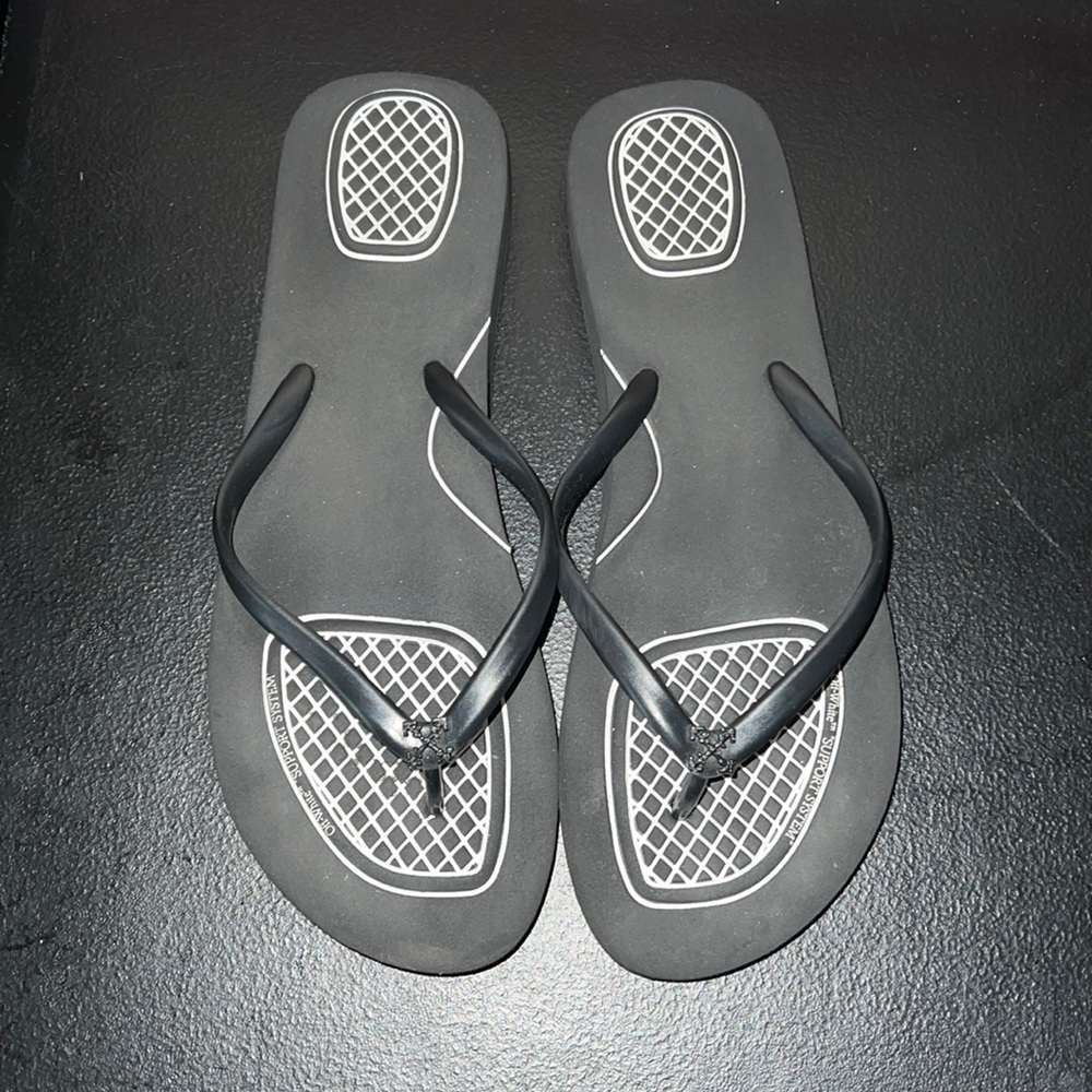 Black and white off white sandals